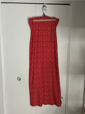 Red Strapless Floral Maxi Dress with build in bra- Women's Summer Dress